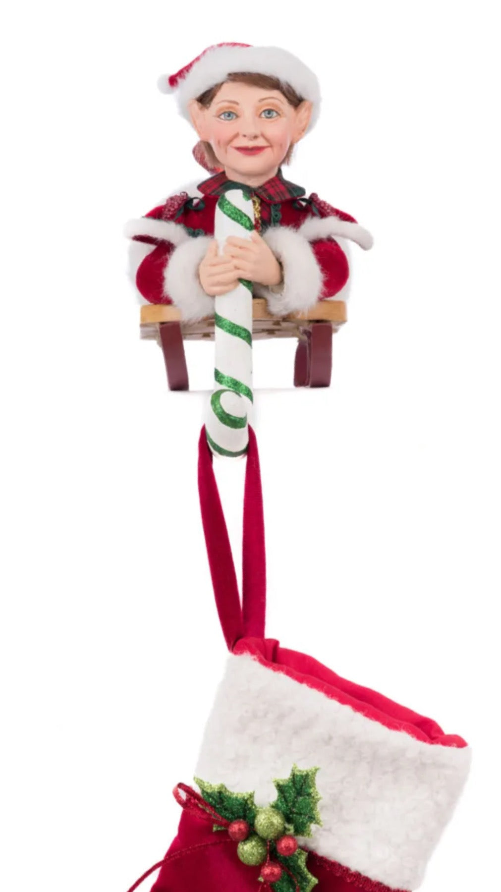 Katherine's Collection Holiday Magic Laying Elf On Sleigh Stocking Holder Katherine's Collection Elf Christmas Stocking Holder