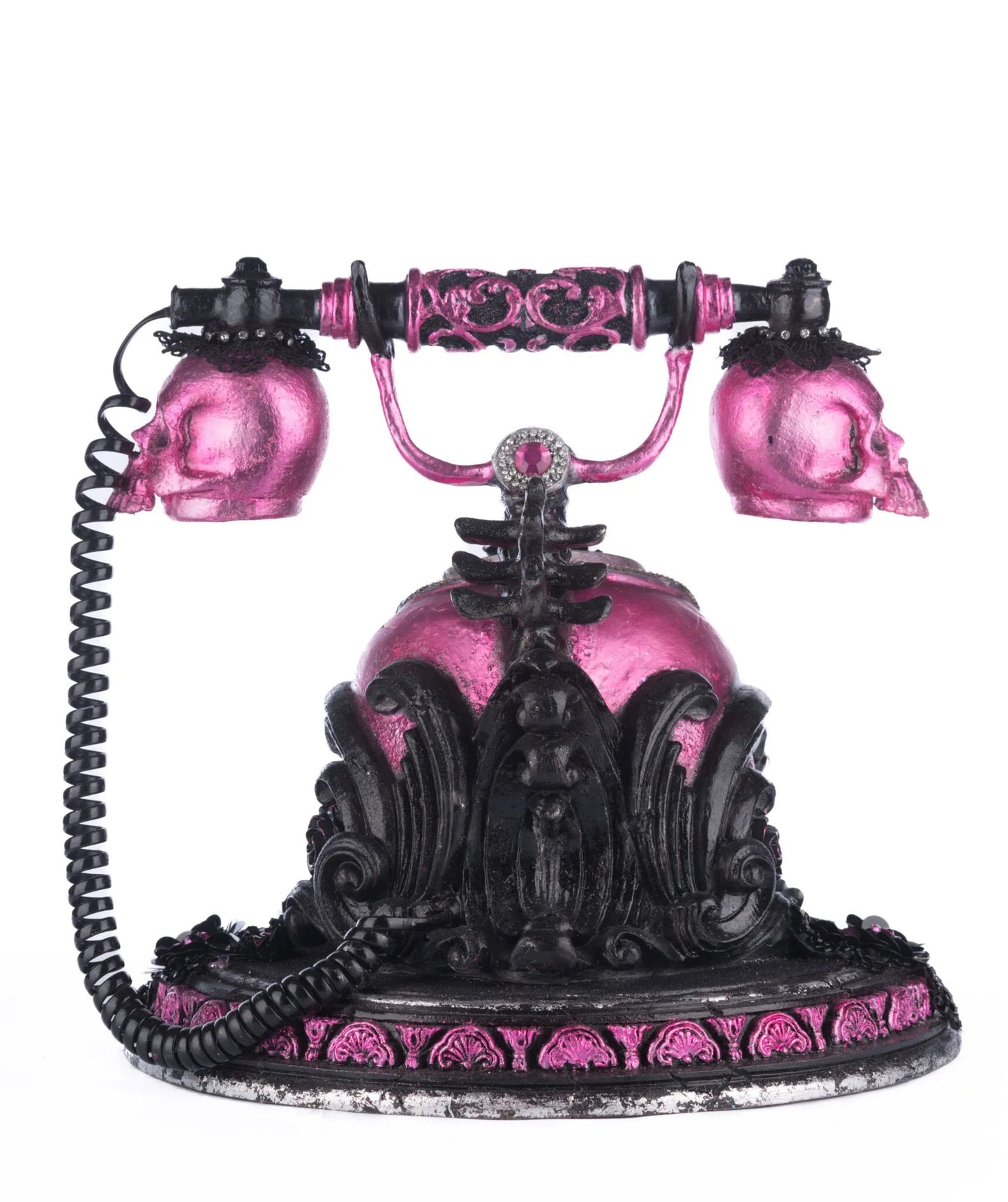 Katherine's Collection Skull And Roses Phone Tabletop Katherine's Collection Halloween Pink Skull Phone