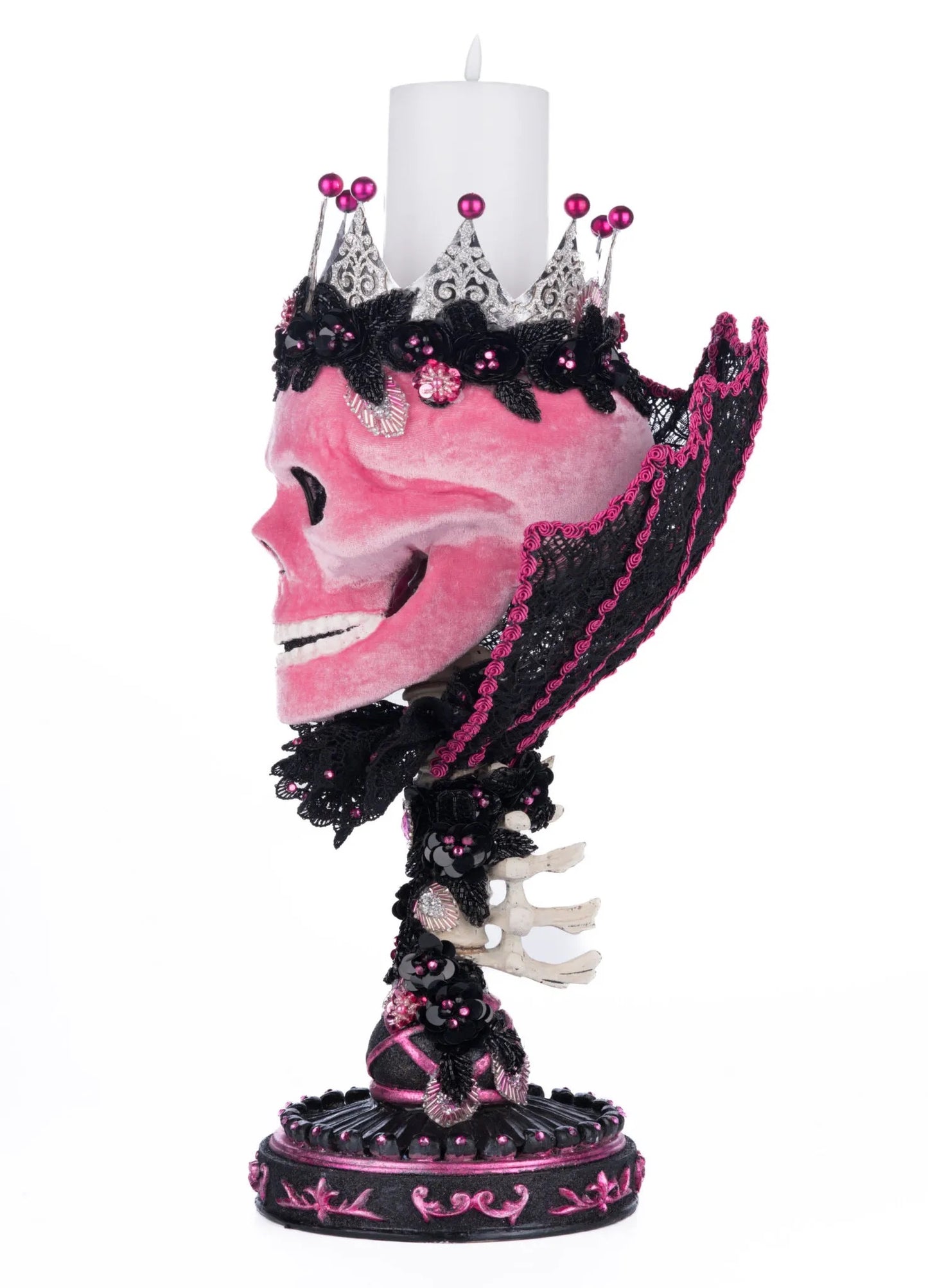 Katherine's Collection Pink Passion Skull Pillar Candle Holder Katherine's Collection Halloween Skull Candle Holder