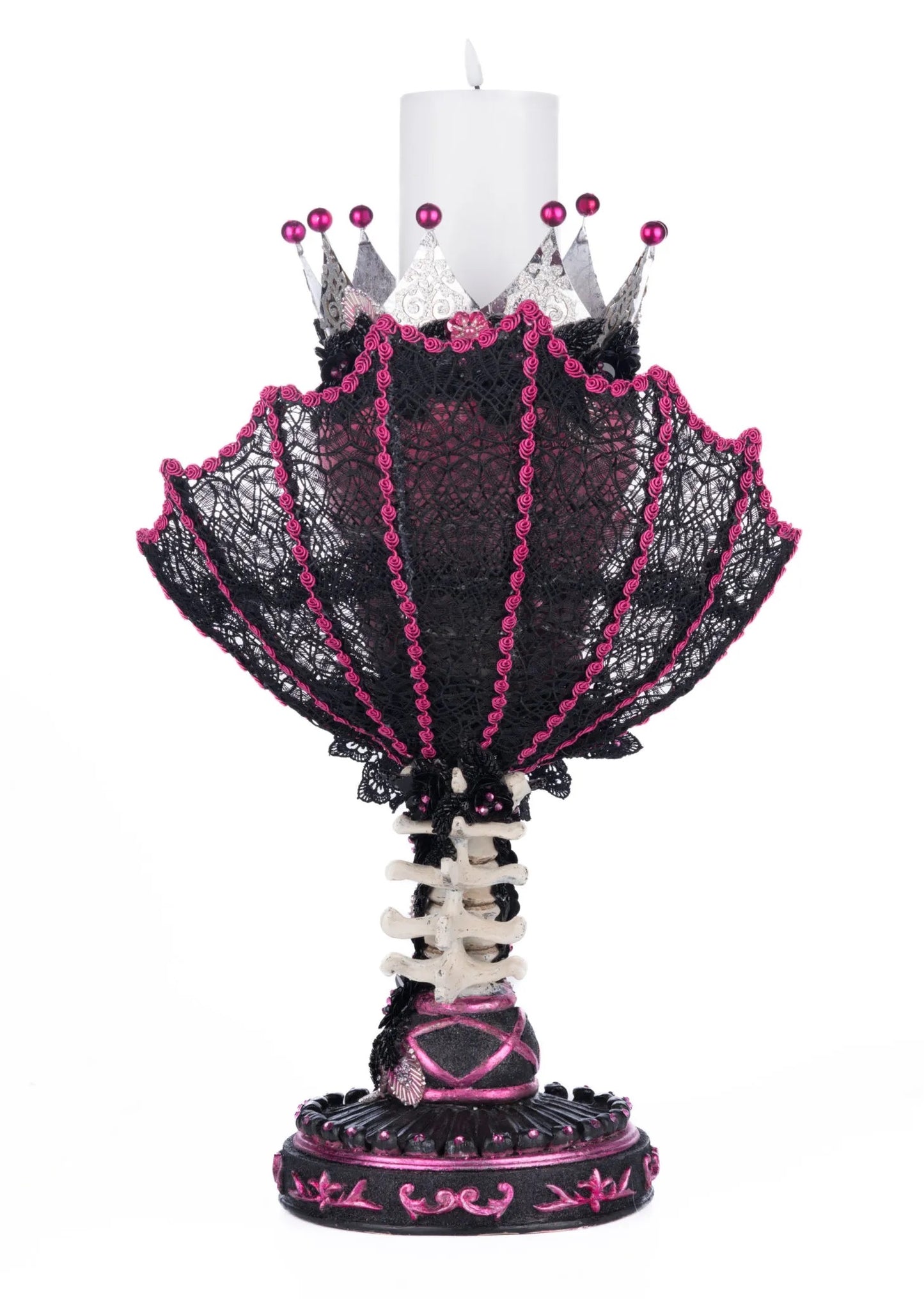 Katherine's Collection Pink Passion Skull Pillar Candle Holder Katherine's Collection Halloween Skull Candle Holder