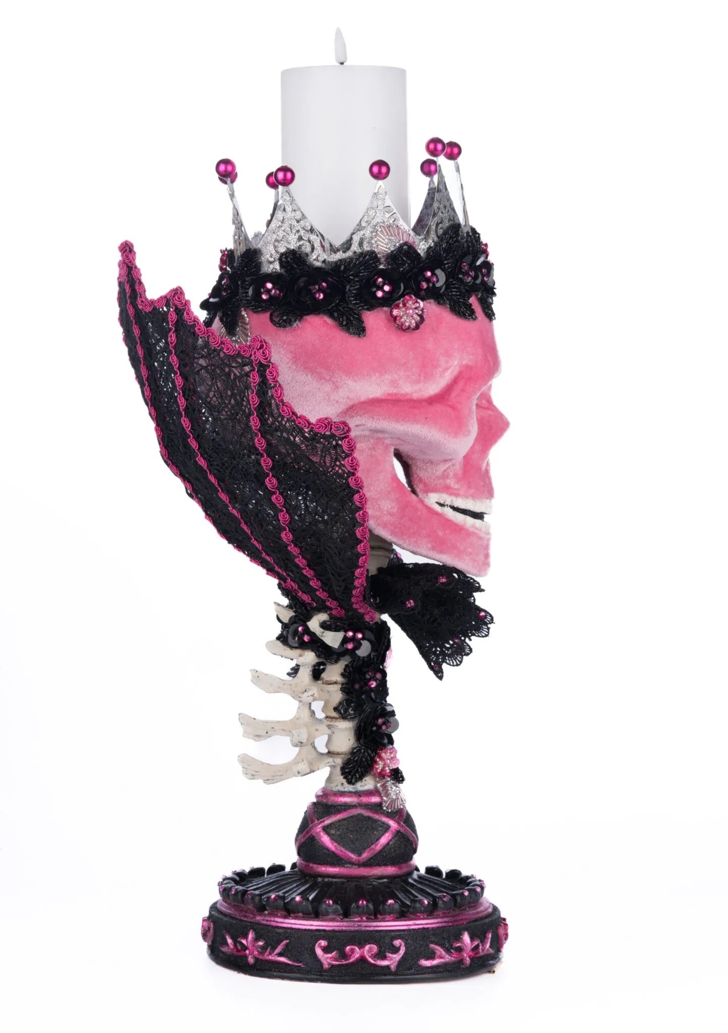 Katherine's Collection Pink Passion Skull Pillar Candle Holder Katherine's Collection Halloween Skull Candle Holder