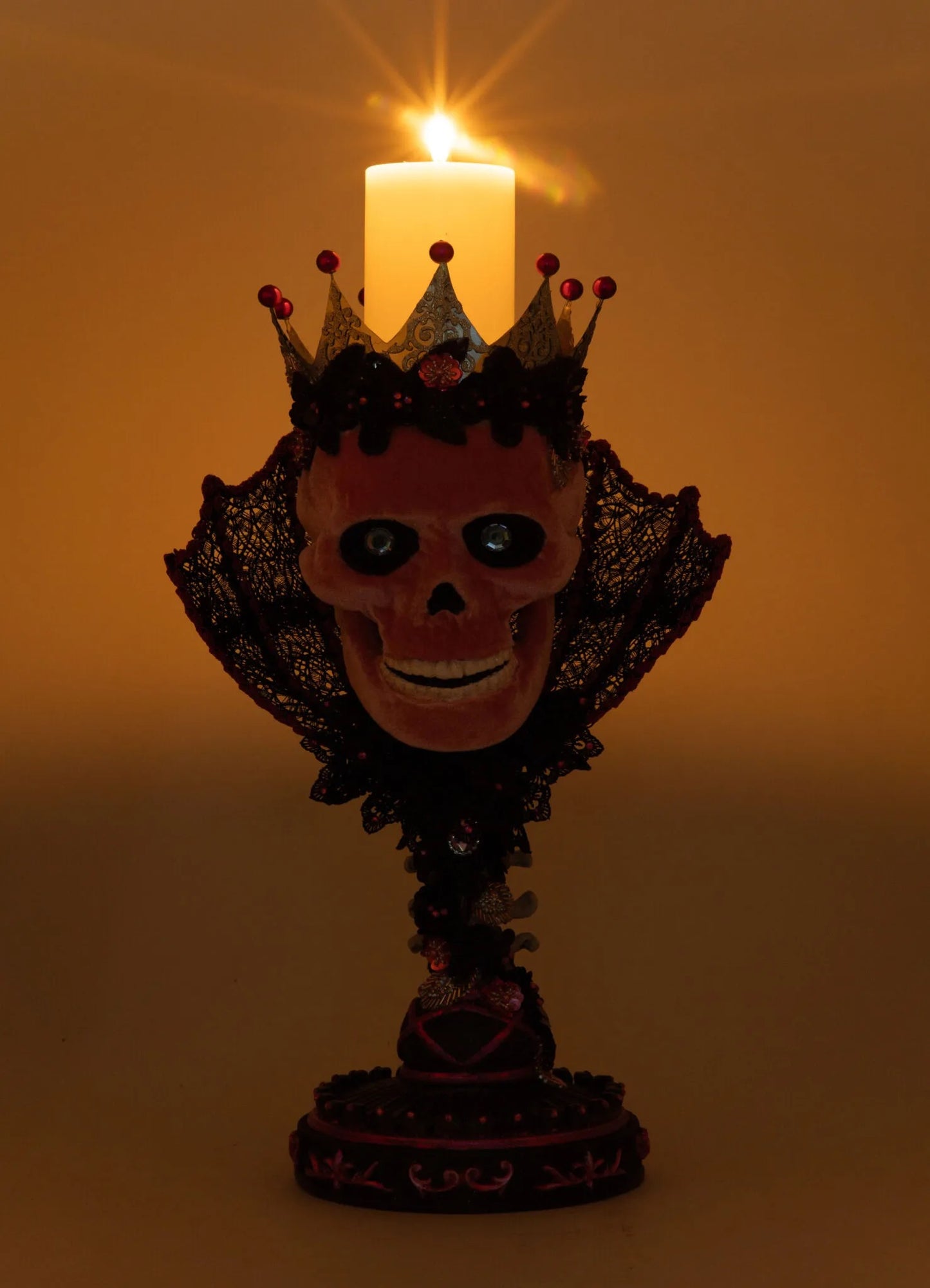 Katherine's Collection Pink Passion Skull Pillar Candle Holder Katherine's Collection Halloween Skull Candle Holder