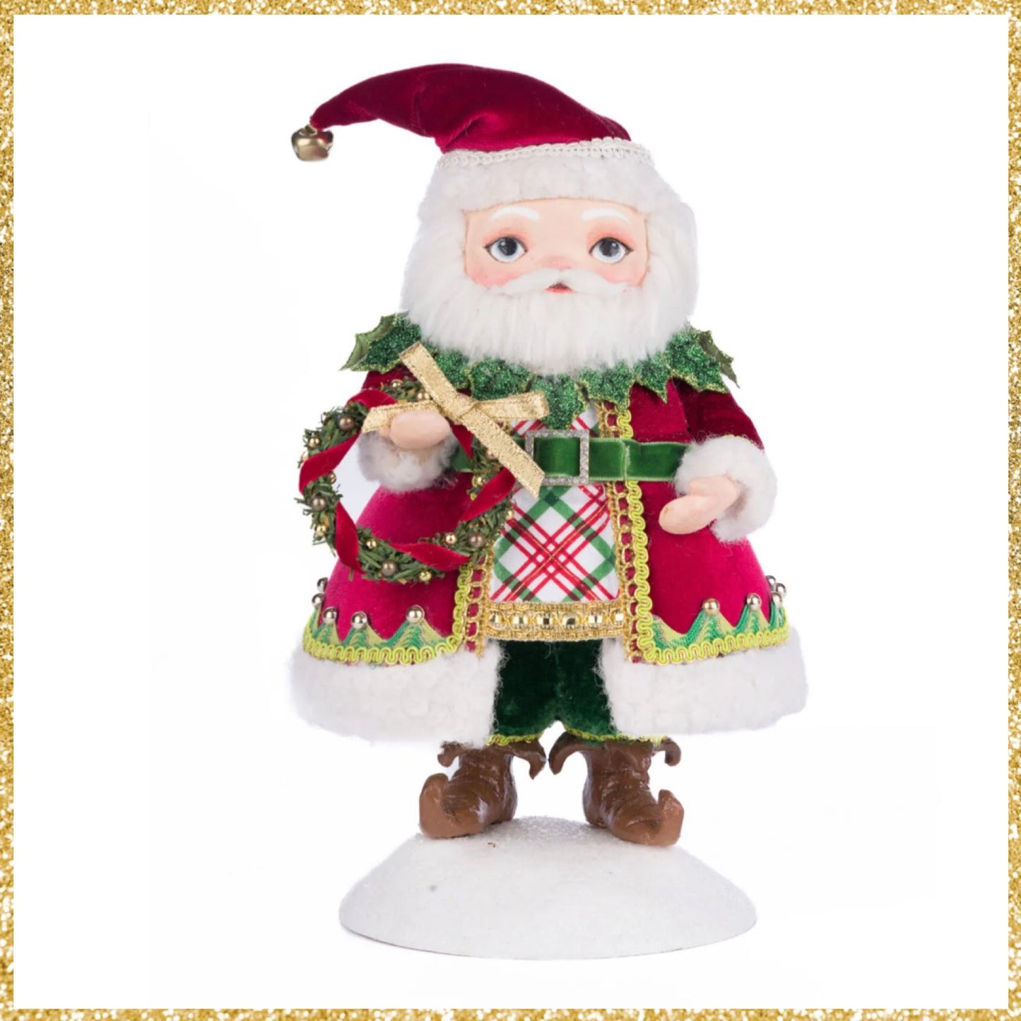 Katherine's Collection Village Of Holly Woods Silly Santa With Wreath Katherine's Collection Santa Figure with Wreath