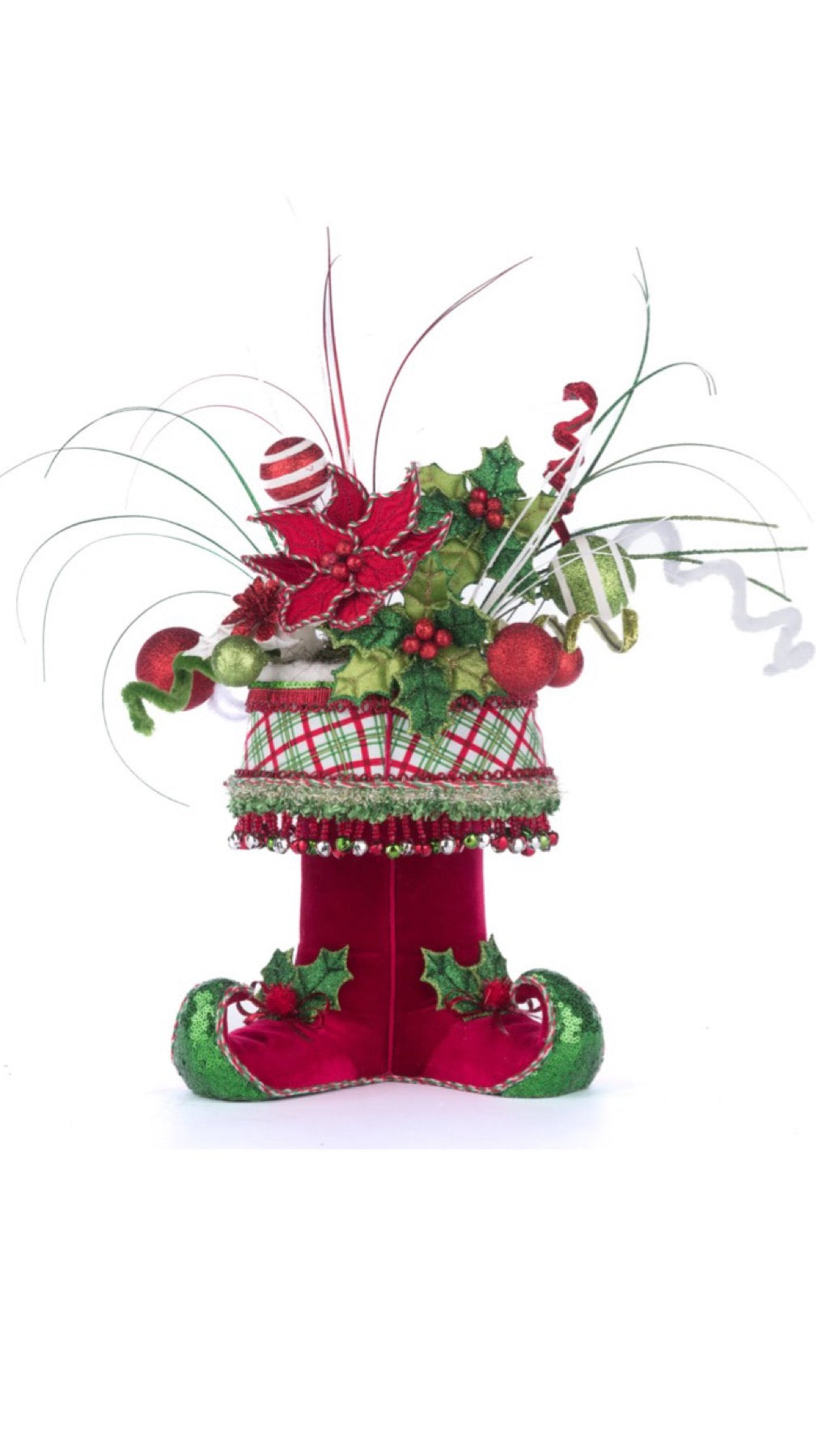 Katherine's Collection Village Of Holly Woods Elf Boots Tabletop Container with Floral Katherine's Collection Christmas Elf Container