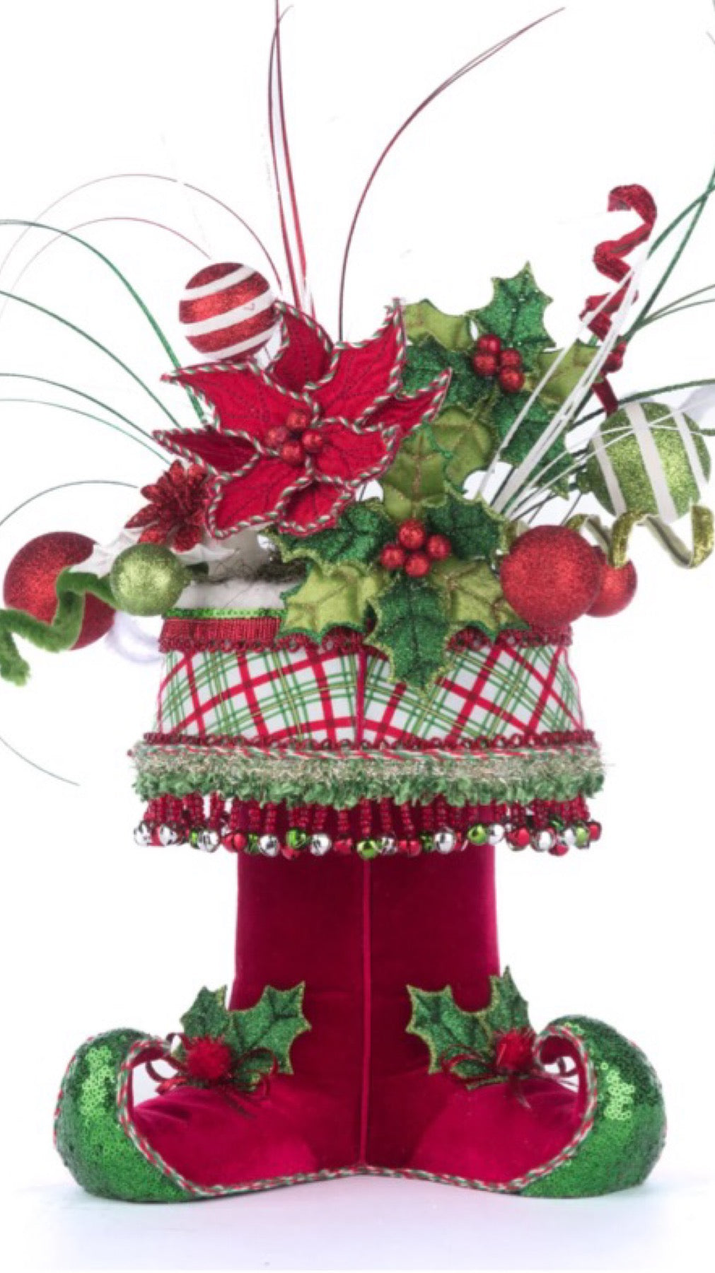 Katherine's Collection Village Of Holly Woods Elf Boots Tabletop Container with Floral Katherine's Collection Christmas Elf Container
