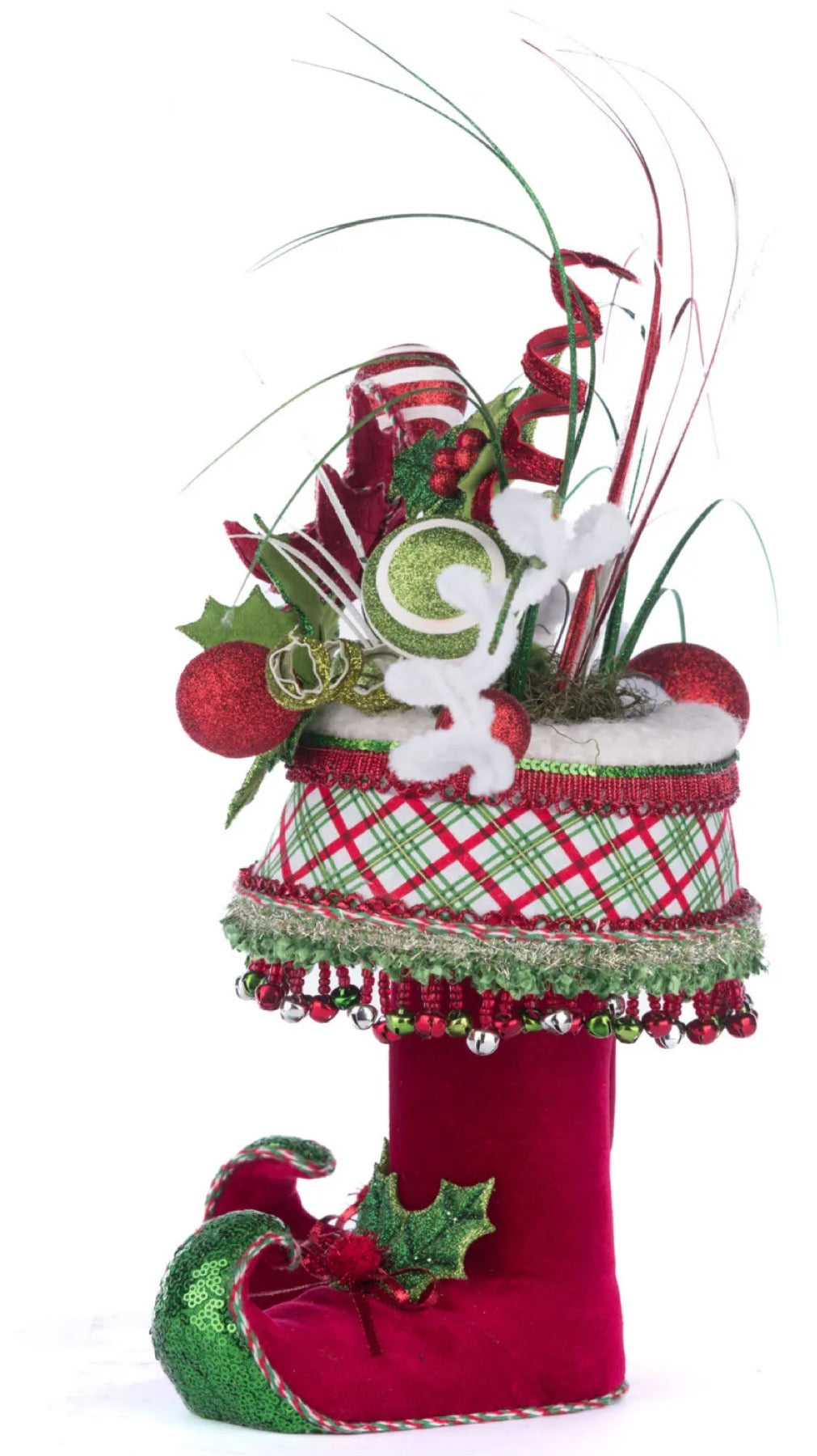Katherine's Collection Village Of Holly Woods Elf Boots Tabletop Container with Floral Katherine's Collection Christmas Elf Container