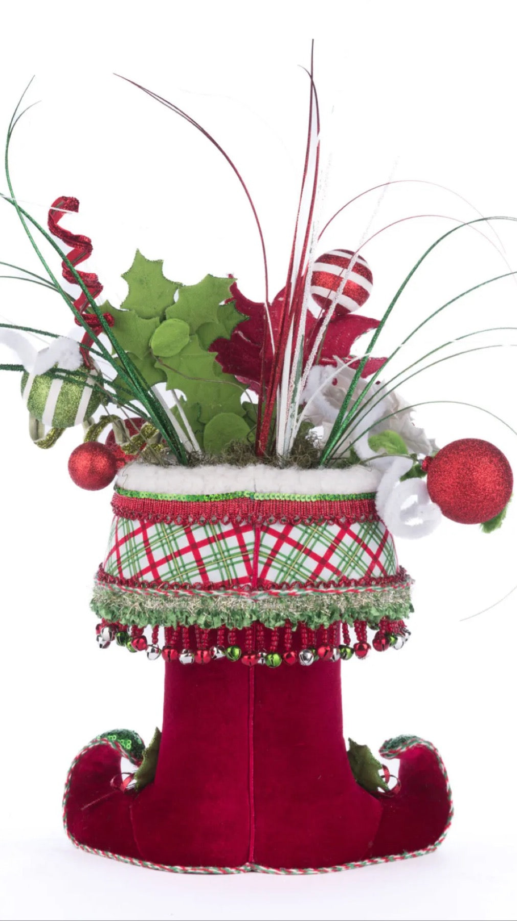 Katherine's Collection Village Of Holly Woods Elf Boots Tabletop Container with Floral Katherine's Collection Christmas Elf Container