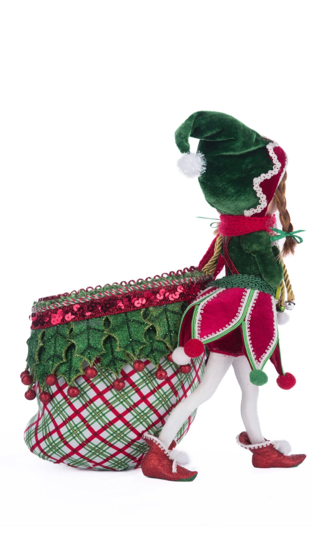 Katherine's Collection Village Of Holly Woods Winter Snowdrop Elf With Bag Katherine's Collection Christmas Elf Decoration