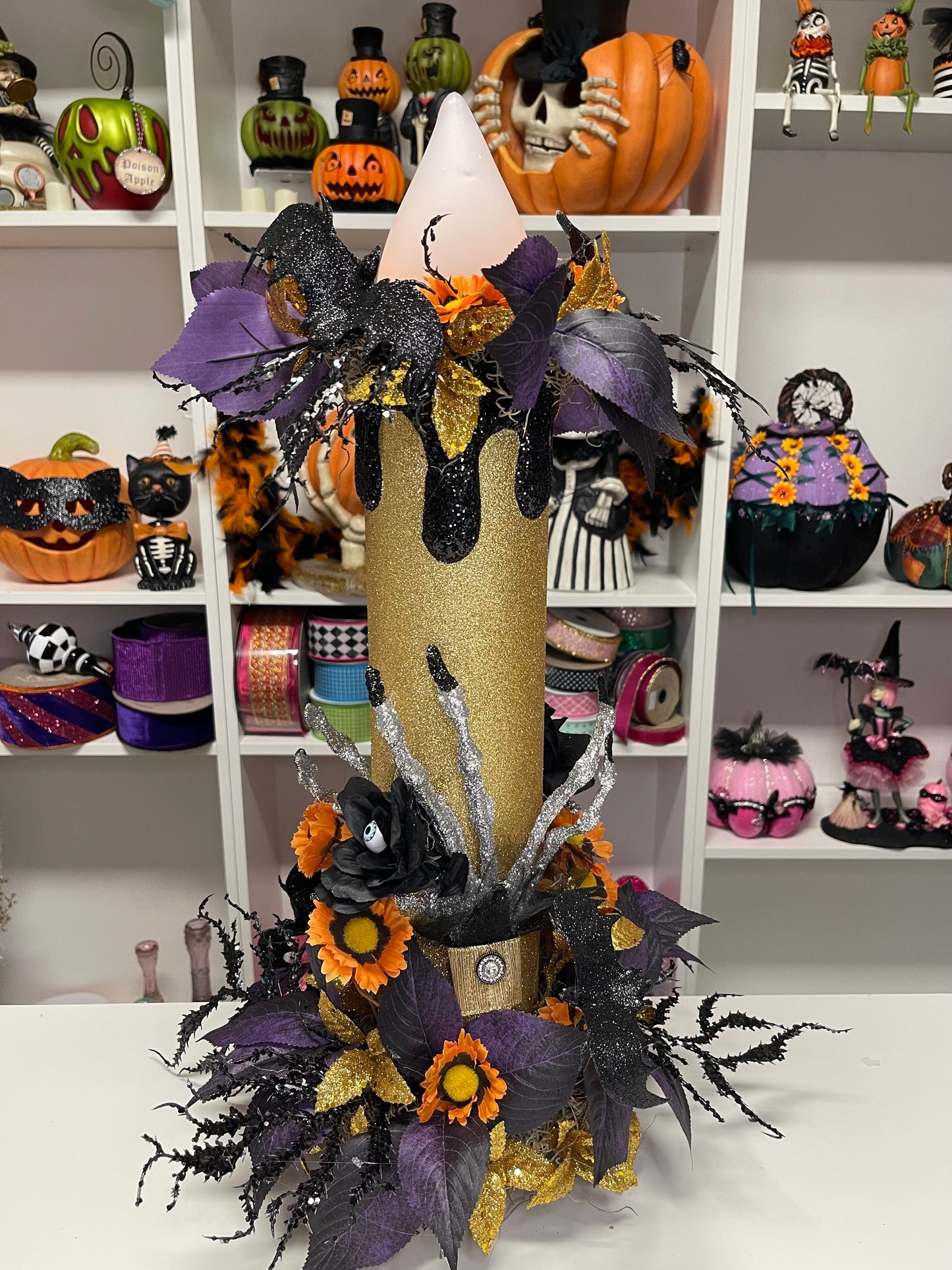 Creepy Hands Halloween Flameless Candle Pillar Decoration 24 inch Large Halloween Glittery Battery Operated Candle Decor