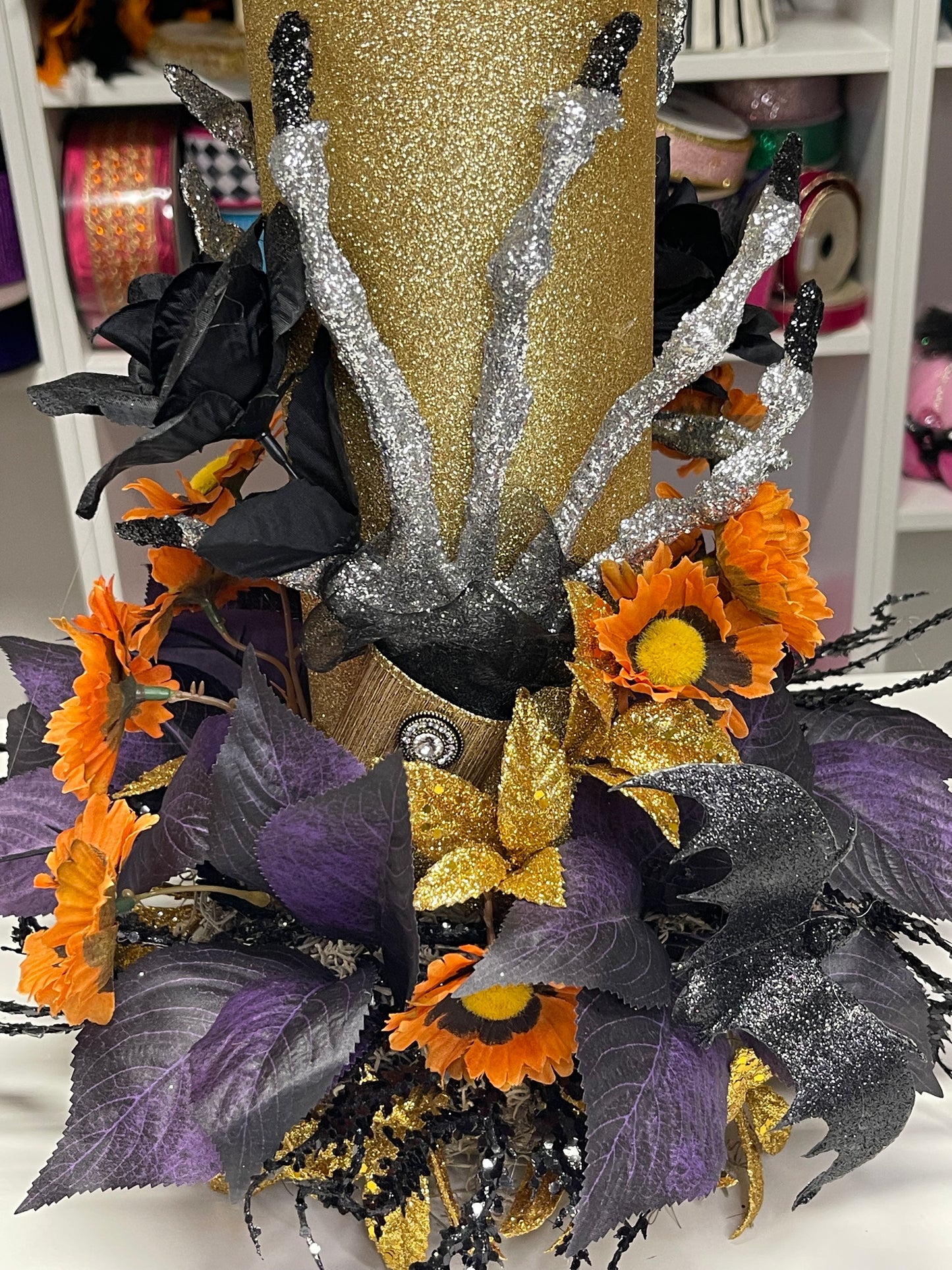 Creepy Hands Halloween Flameless Candle Pillar Decoration 24 inch Large Halloween Glittery Battery Operated Candle Decor