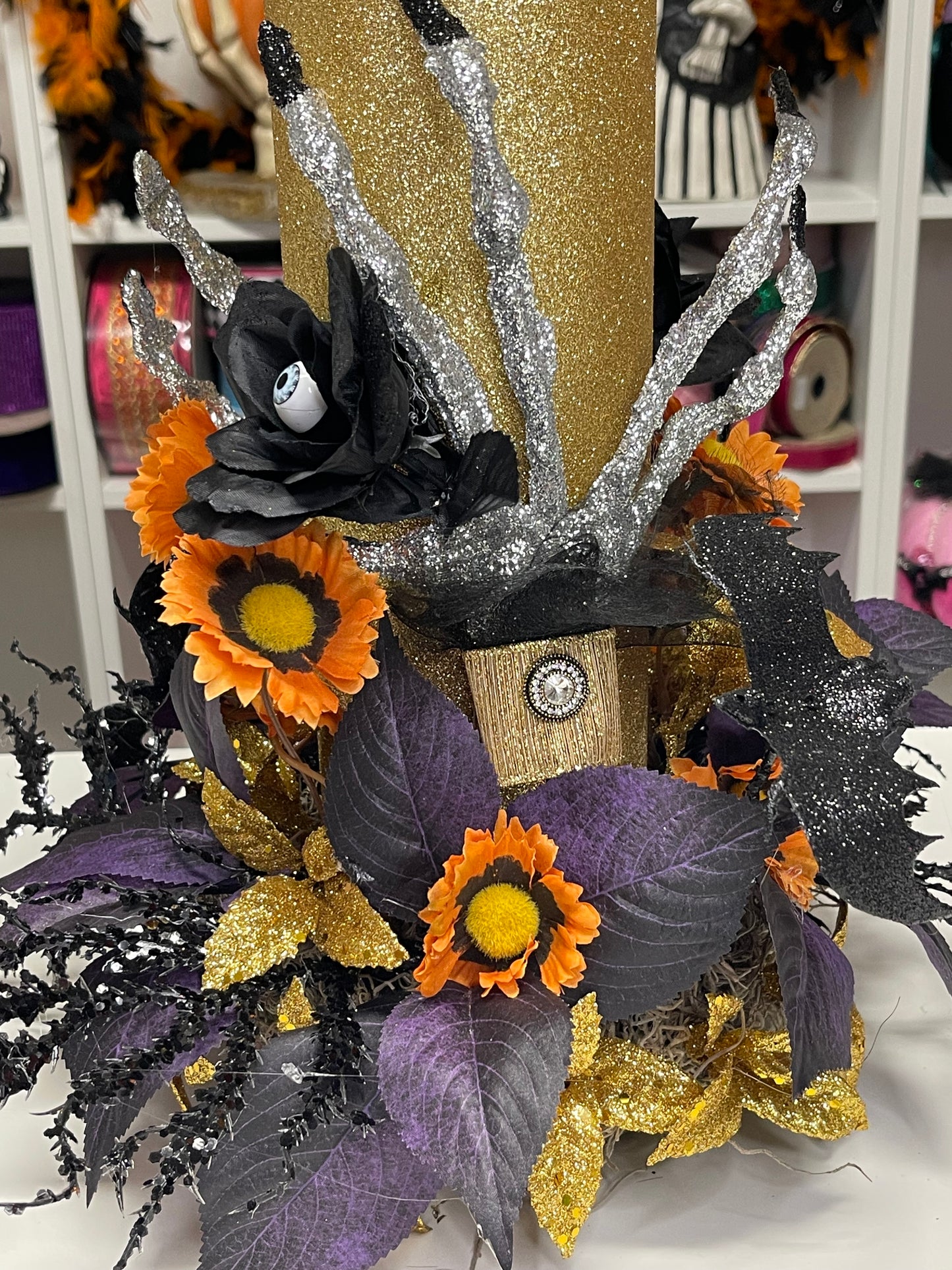 Creepy Hands Halloween Flameless Candle Pillar Decoration 24 inch Large Halloween Glittery Battery Operated Candle Decor