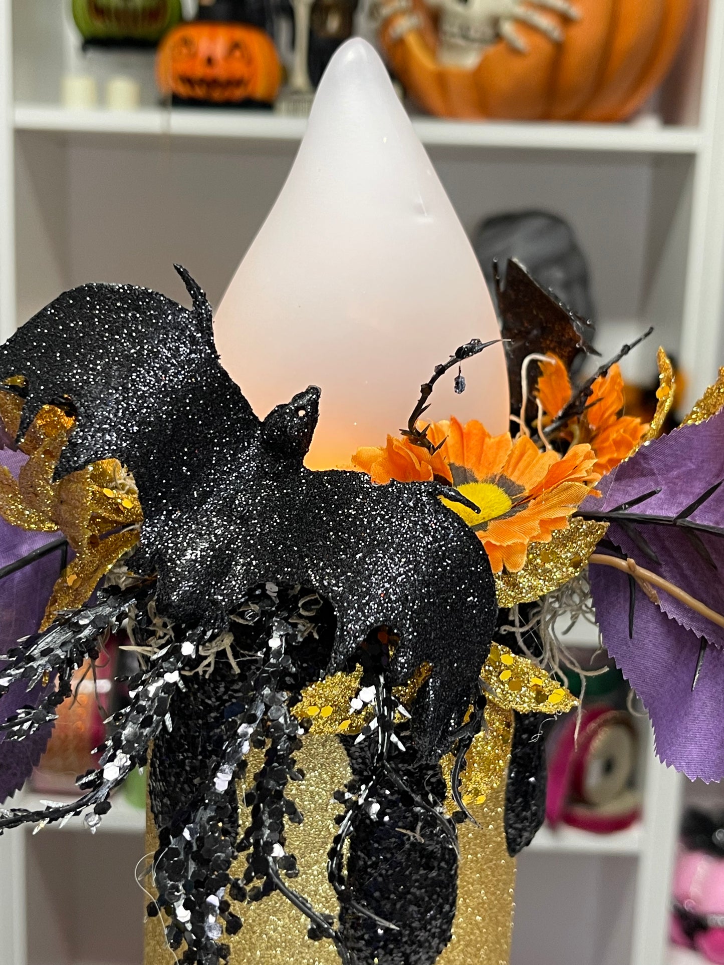 Creepy Hands Halloween Flameless Candle Pillar Decoration 24 inch Large Halloween Glittery Battery Operated Candle Decor