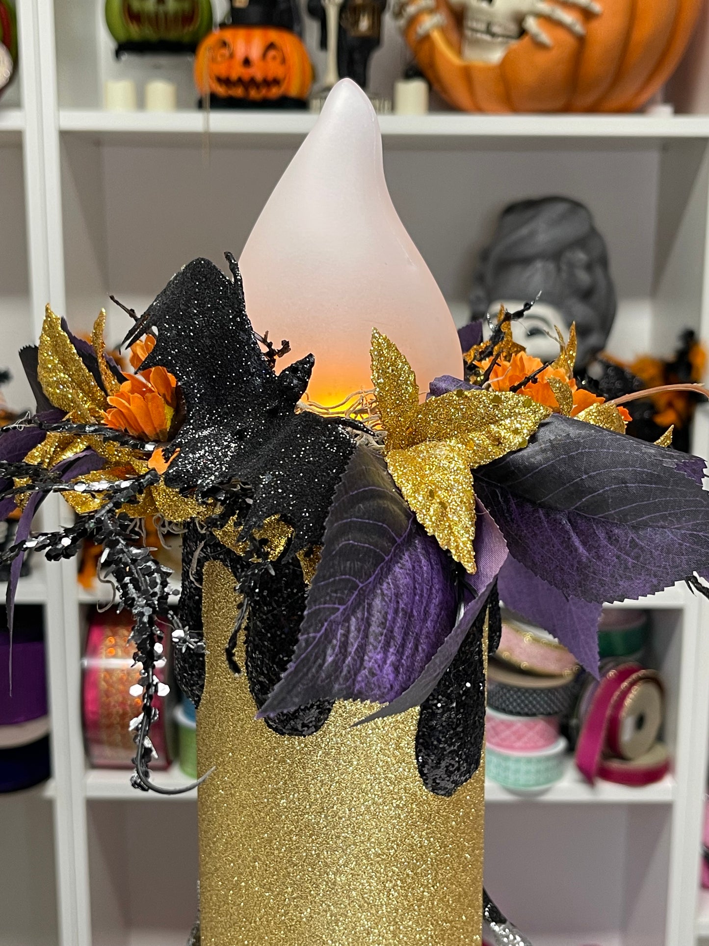 Creepy Hands Halloween Flameless Candle Pillar Decoration 24 inch Large Halloween Glittery Battery Operated Candle Decor
