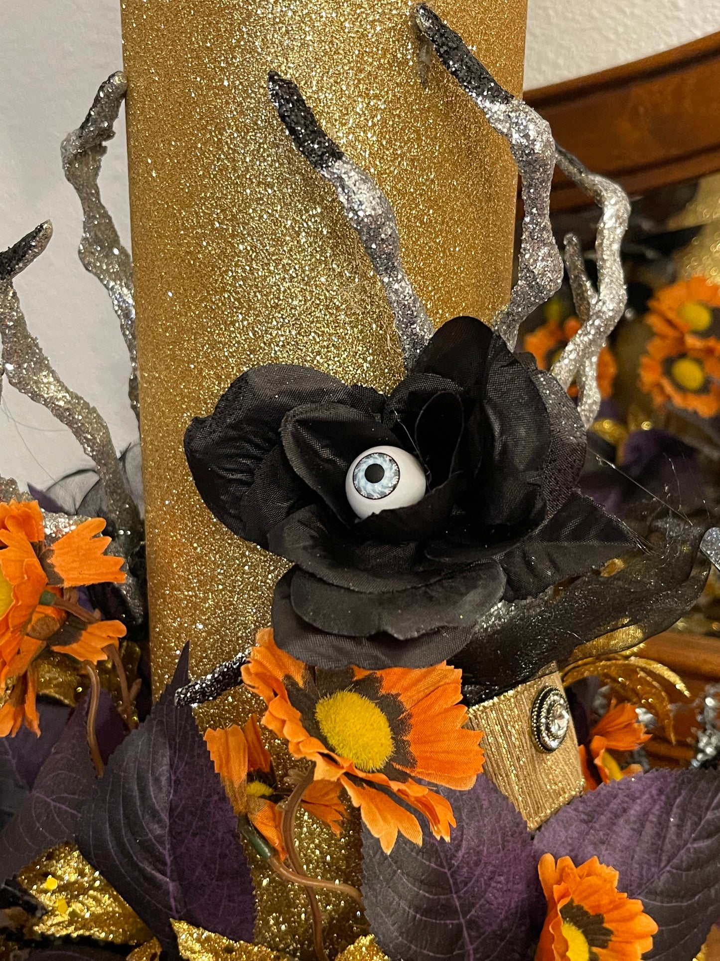 Creepy Hands Halloween Flameless Candle Pillar Decoration 24 inch Large Halloween Glittery Battery Operated Candle Decor