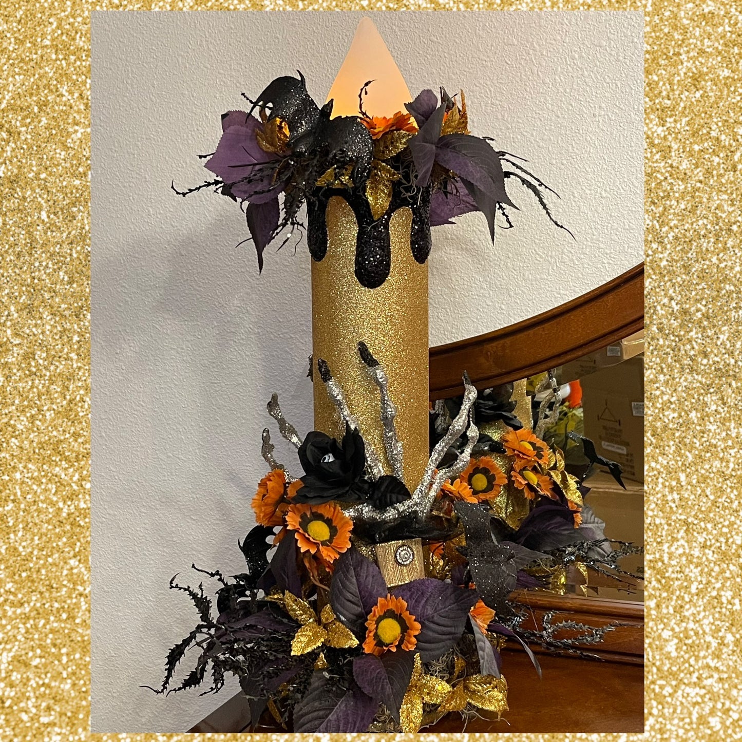 Creepy Hands Halloween Flameless Candle Pillar Decoration 24 inch Large Halloween Glittery Battery Operated Candle Decor