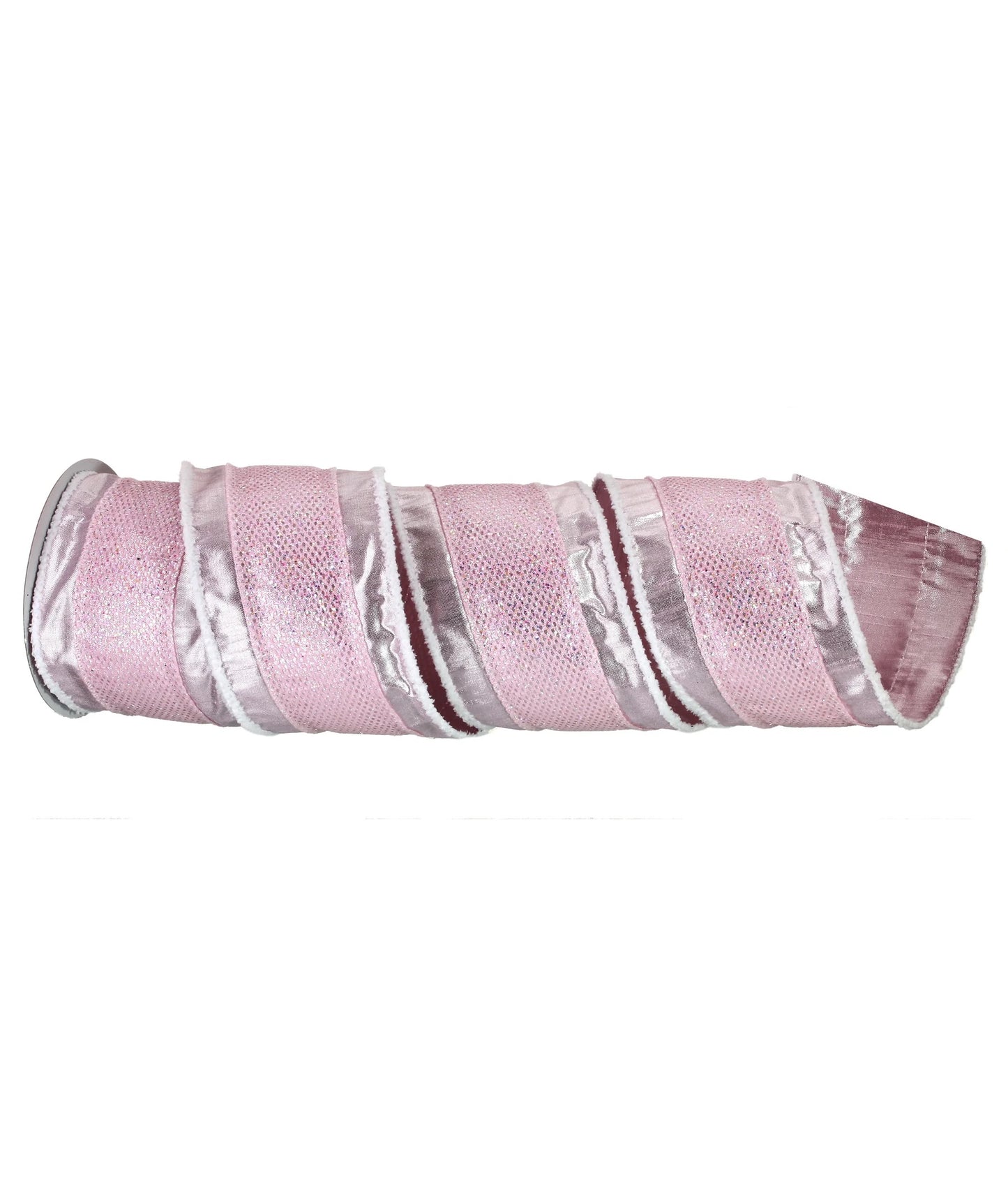 10 Yards X 4 Inch Pink Metallic Glitter wired Ribbon