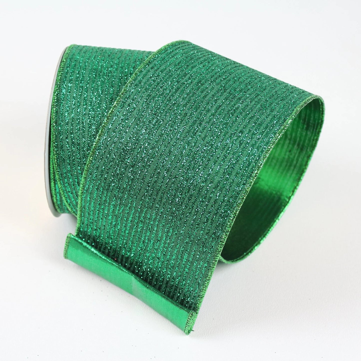 2.5" Emerald Green Random Stripe Glitter Ribbon