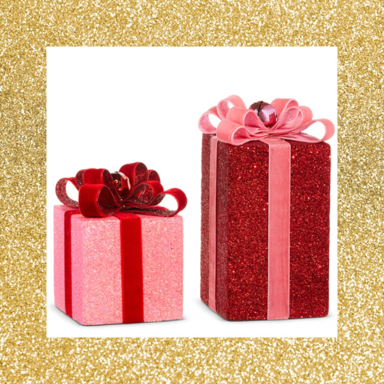 Red and Pink Sparkly Faux Packages Set of 2 Pink and Red Christmas Decorations