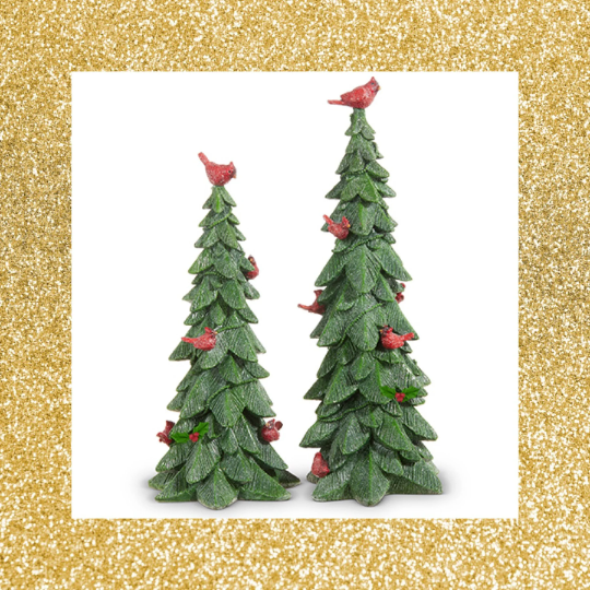 Christmas Tree Figurine with Cardinals Set of 2 Cardinal Christmas Decorations