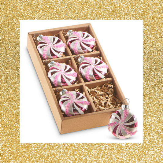 Pink Peppermint Ornament Box of 6 Pink Christmas Ornament