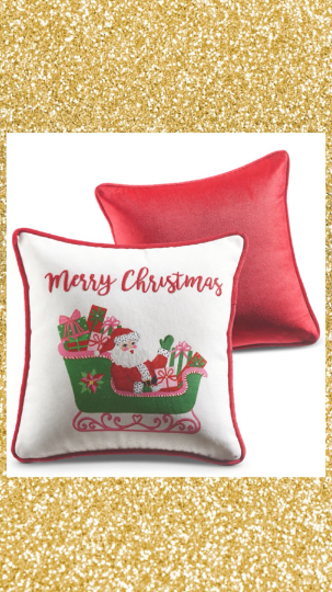 Pink Chinoiserie Christmas Santa and Sleigh Pillow Merry Christmas Pillow