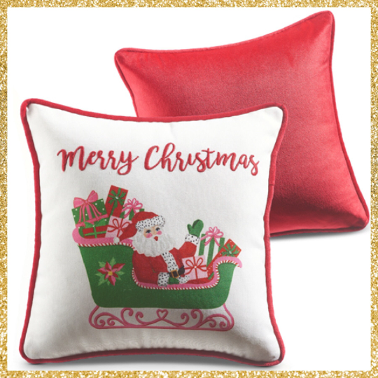 Pink Chinoiserie Christmas Santa and Sleigh Pillow Merry Christmas Pillow