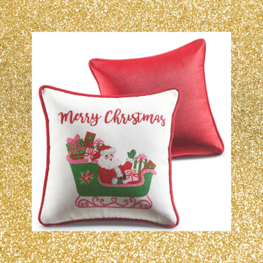Pink Chinoiserie Christmas Santa and Sleigh Pillow Merry Christmas Pillow
