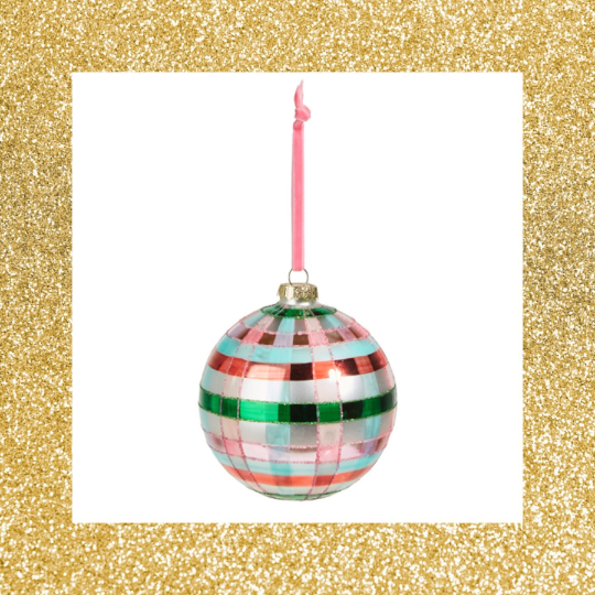 Green and Pink Plaid Glass Ornament 5" Pink Christmas Ornament