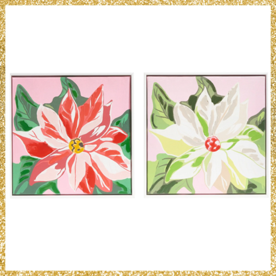 Pink Poinsettia Art Set of 2 Pink Poinsettia Christmas Wall Art