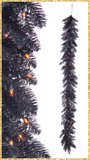 Prelit Halloween Black Tinsel Garland 6' Black Halloween Garland
