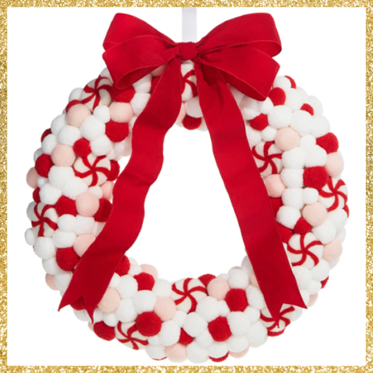 Felt Peppermint Wreath 22" White Pink and Red Wreath Felt Christmas Wreath