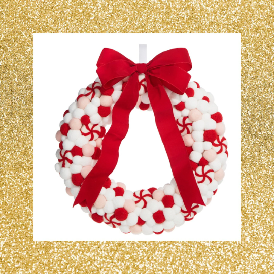 Felt Peppermint Wreath 22" White Pink and Red Wreath Felt Christmas Wreath