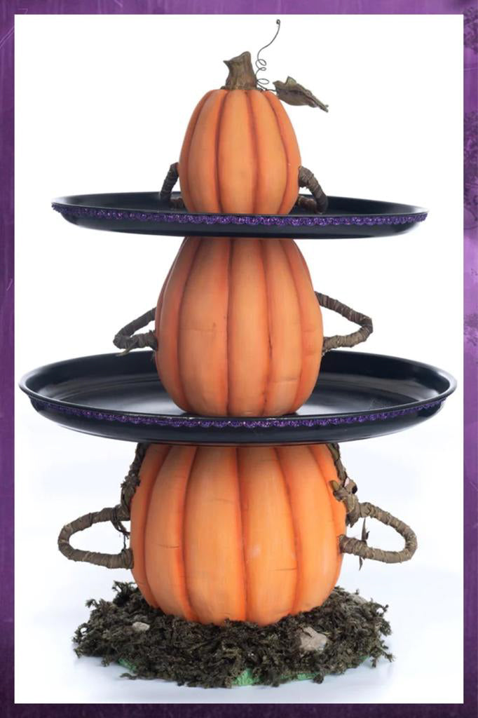 Katherine's Collection Halloween Decor Three Wise Pumpkins Tiered Tray