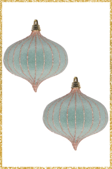 Light Green Velvet Onion Ornaments Set of 2