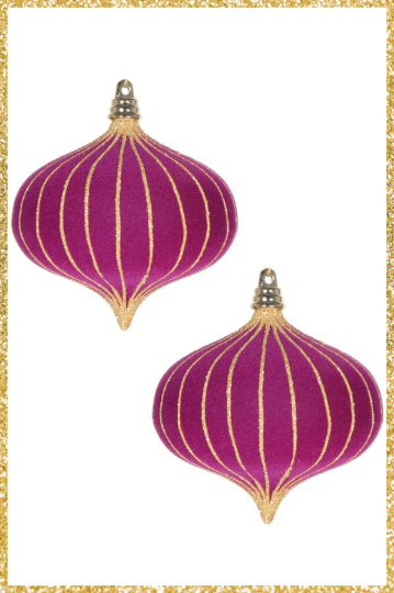 Magenta Velvet Onion Ornament Set of 2