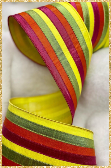 Yellow Green Pink Ribbon - 10 yards x 4 inch