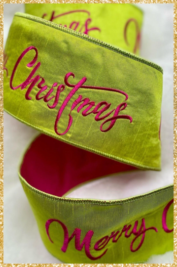 Hot Pink Merry Christmas Ribbon - 10 yards x 4 inch