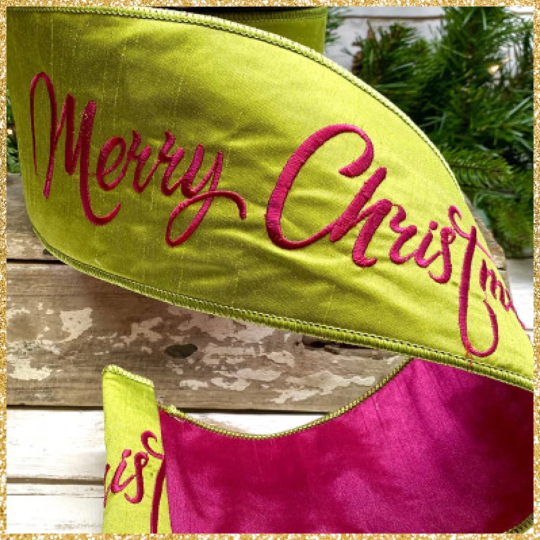 Hot Pink Merry Christmas Ribbon - 10 yards x 4 inch
