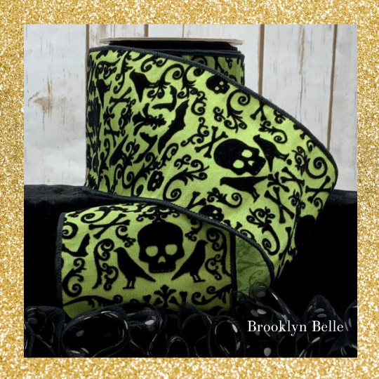 Green and Black D. Stevens Wired Ribbon