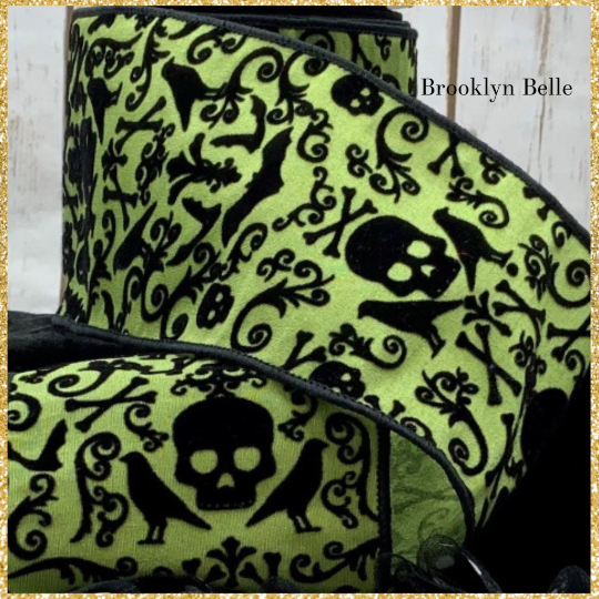 Green and Black D. Stevens Wired Ribbon