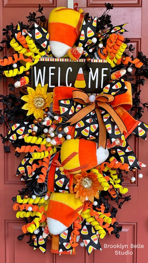 Halloween Welcome Candy Corn Wreath