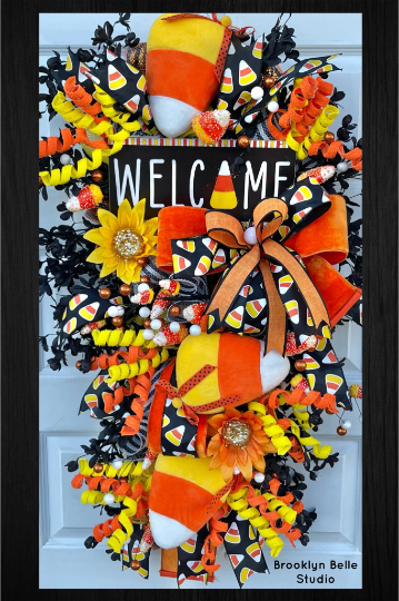 Halloween Welcome Candy Corn Wreath
