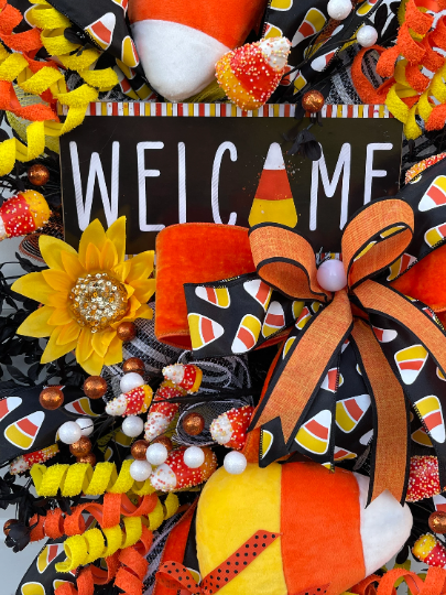 Halloween Welcome Candy Corn Wreath
