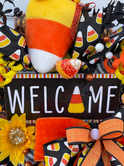 Halloween Welcome Candy Corn Wreath