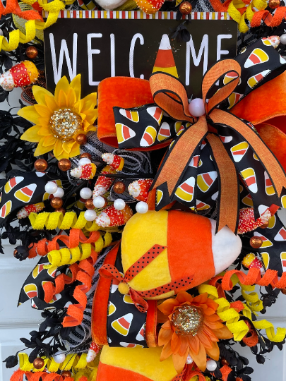 Halloween Welcome Candy Corn Wreath
