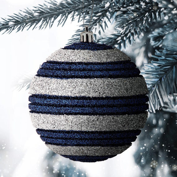 Set Of 2 Glitter Silver and Blue Ornaments