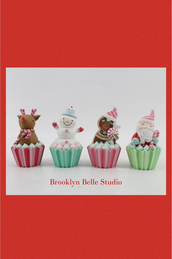 Set Of 4 Faux Christmas Cupcake Decor