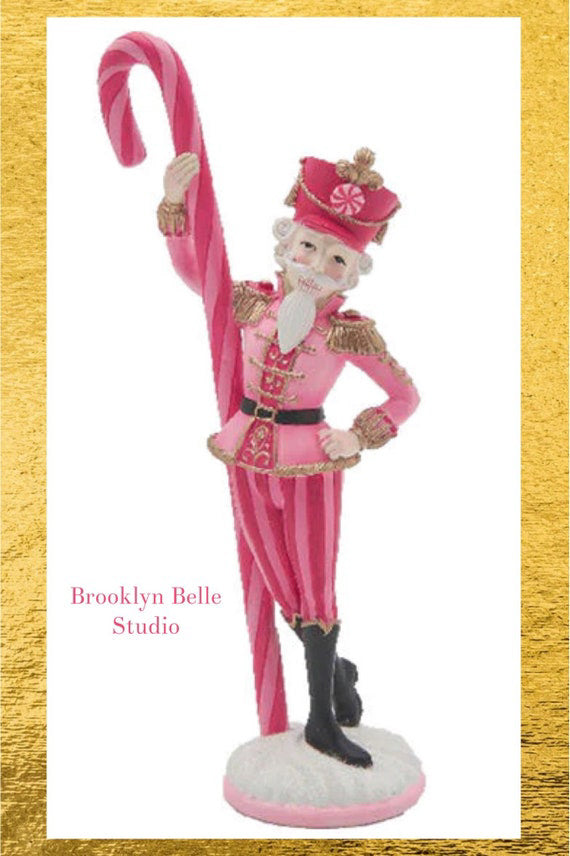 9 inch Pink Nutcracker With Candy Cane