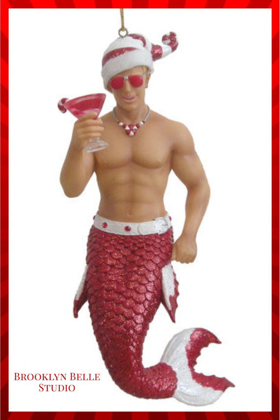 Santa Candy Cane Merman Ornament