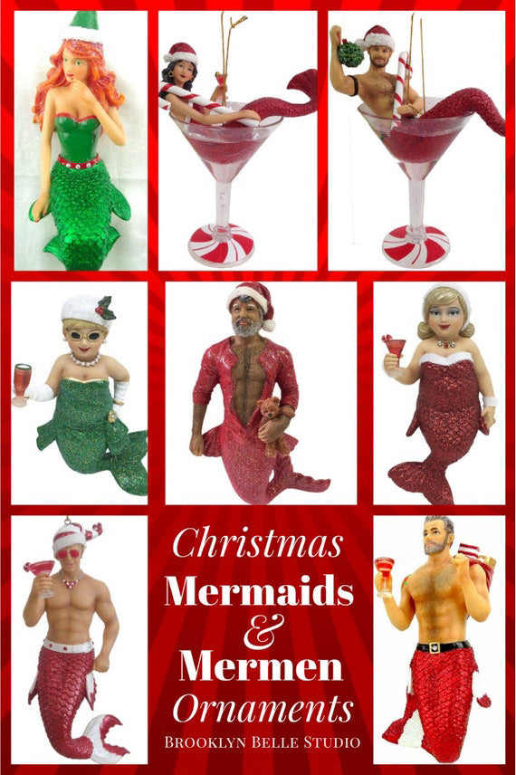 Santa Candy Cane Merman Ornament